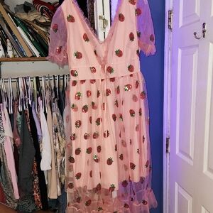 Pink Strawberry Sequin Tulle Dress